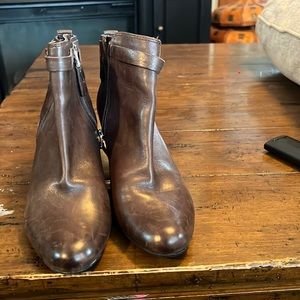 Sam Edelman Maddox Leather Ankle Booties 3” Cone Heel Brown 7.5 EUC